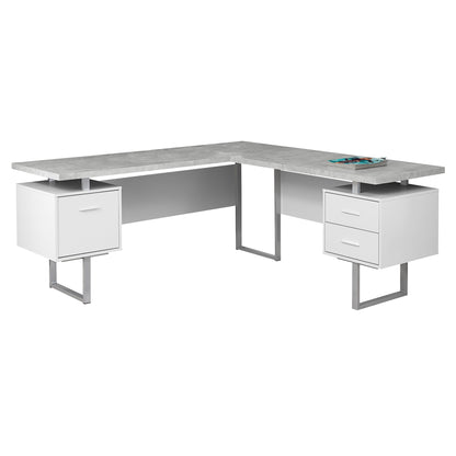 71" Taupe and Silver L Shape Computer Desk With Three Drawers