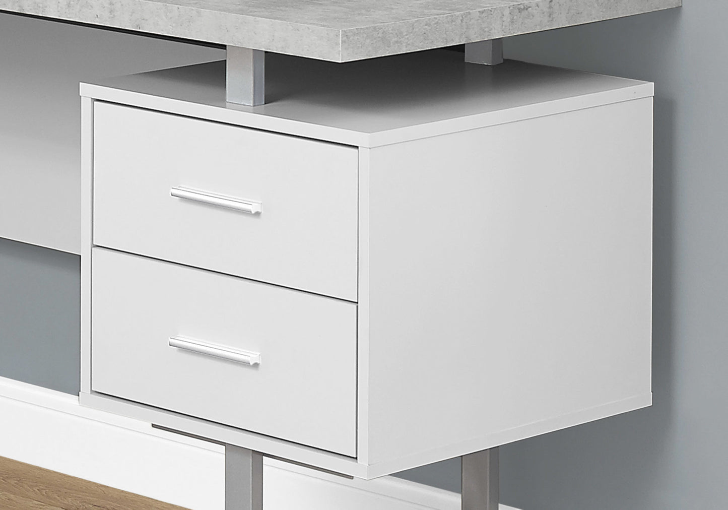 71" Taupe and Silver L Shape Computer Desk With Three Drawers