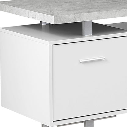 71" Taupe and Silver L Shape Computer Desk With Three Drawers