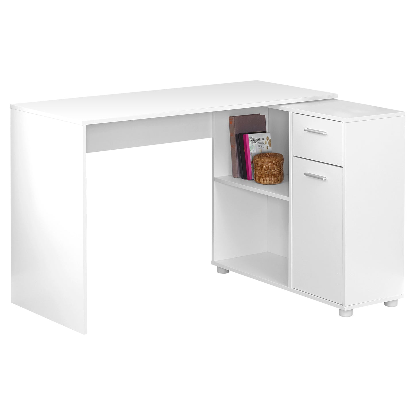 34" Gray L Shape Computer Desk With Two Drawers