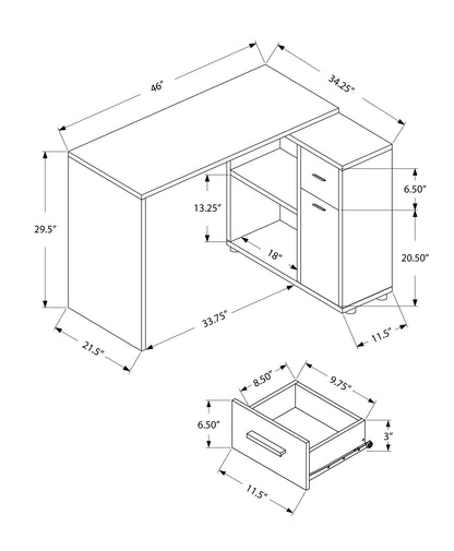34" Gray L Shape Computer Desk With Two Drawers