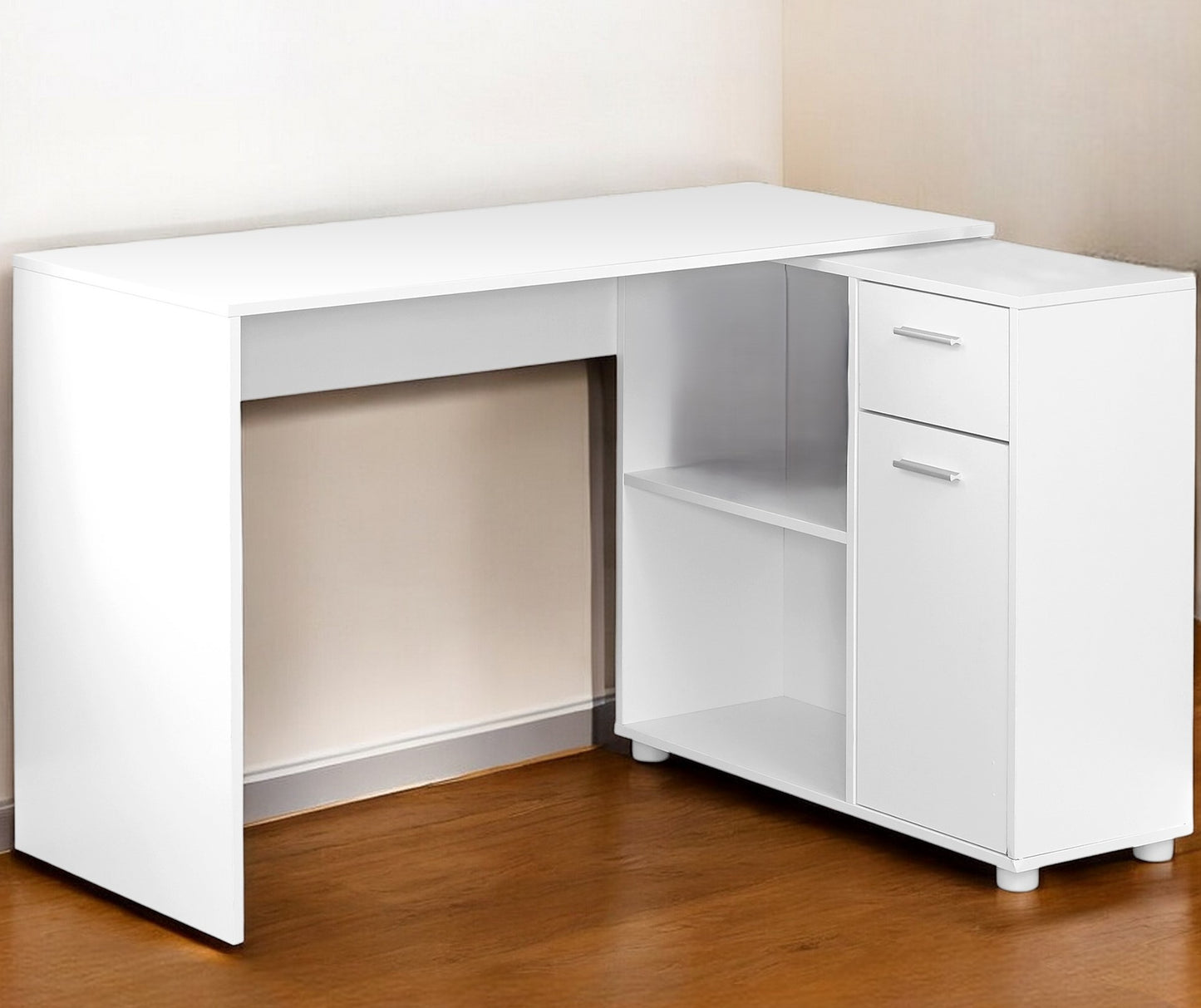34" Gray L Shape Computer Desk With Two Drawers