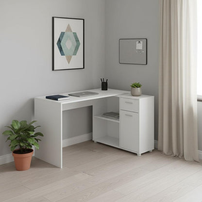 46" White L Shape Computer Desk With Two Drawers