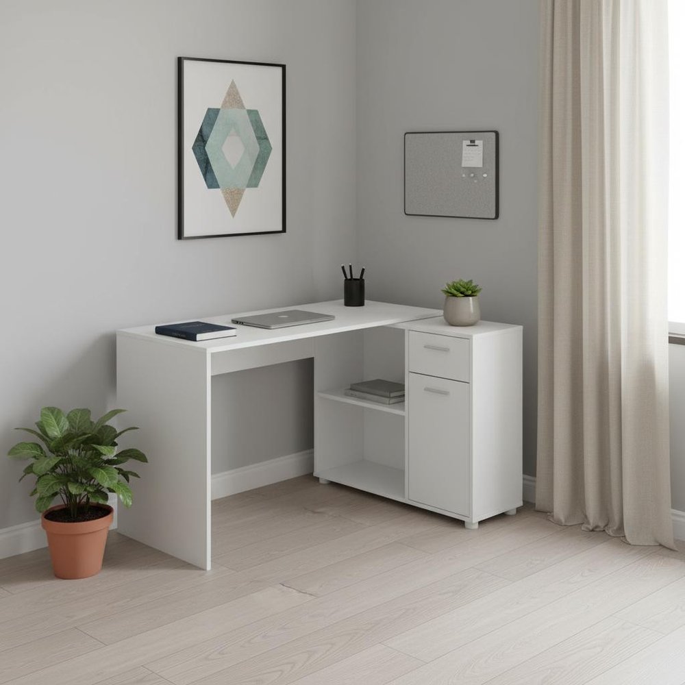 34" Gray L Shape Computer Desk With Two Drawers