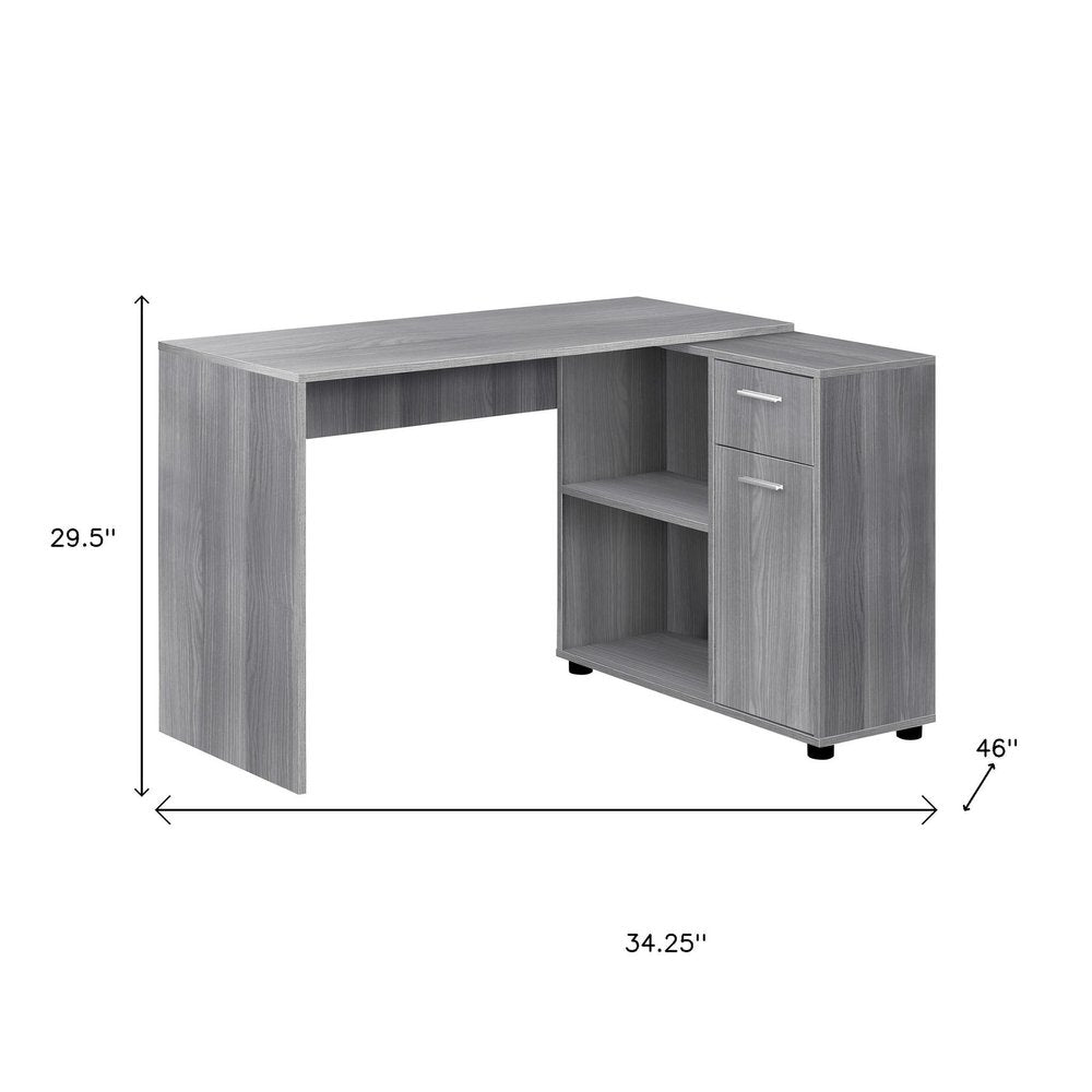 34" Gray L Shape Computer Desk With Two Drawers