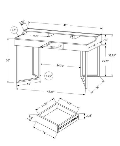 48" Taupe and Black Writing Desk With Two Drawers