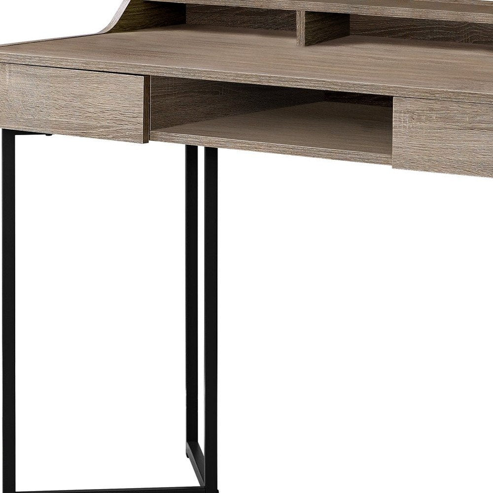 48" Taupe and Black Writing Desk With Two Drawers