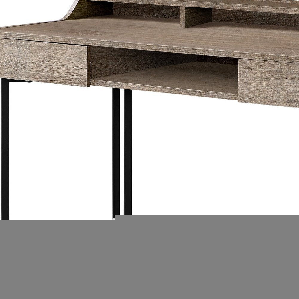 48" Taupe and Black Writing Desk With Two Drawers