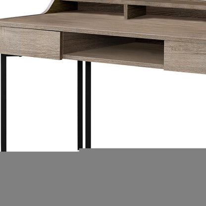 48" Taupe and Black Writing Desk With Two Drawers