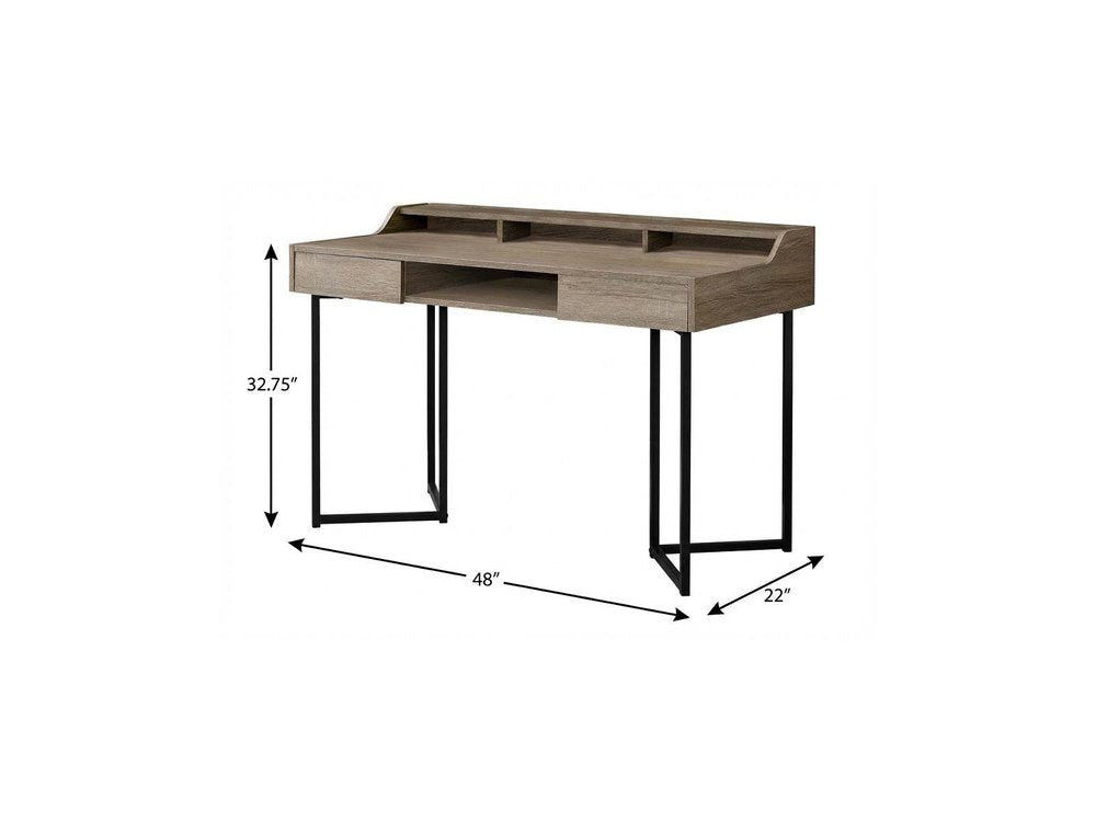 48" Taupe and Black Writing Desk With Two Drawers