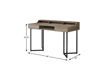 48" Taupe and Black Writing Desk With Two Drawers