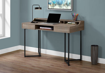 48" Taupe and Black Writing Desk With Two Drawers