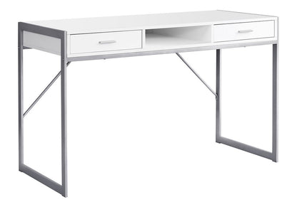 22" White and Silver Computer Desk With Two Drawers