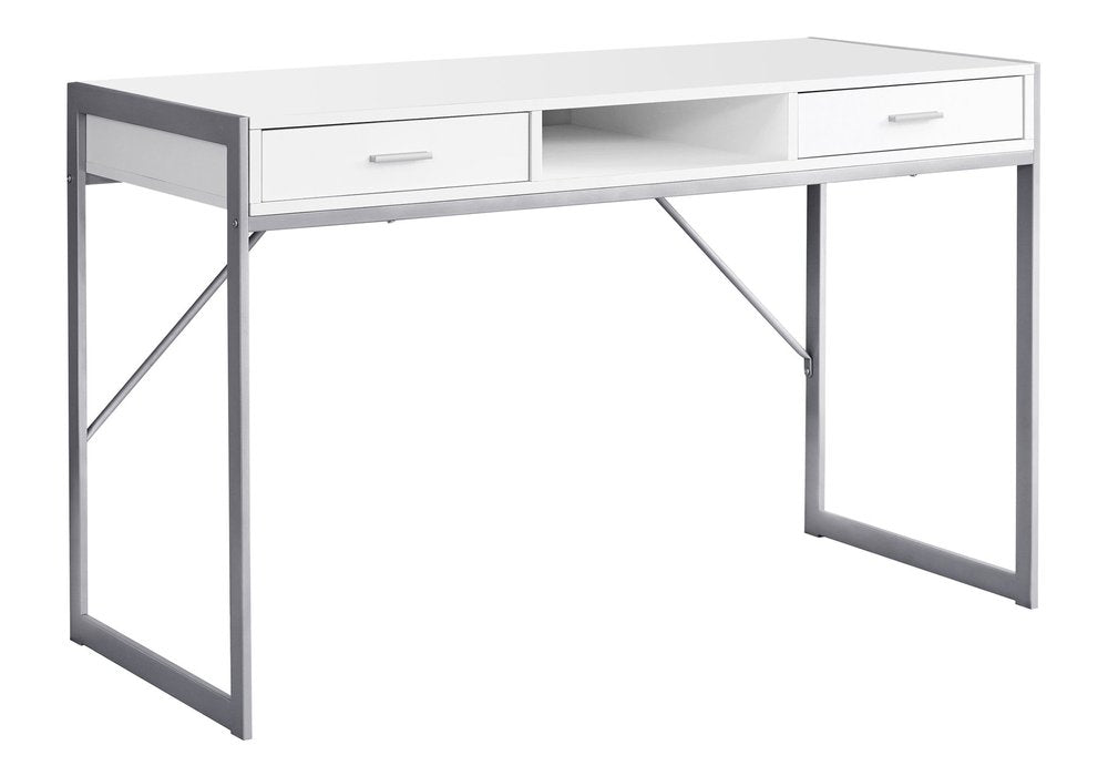48" White and Silver Computer Desk With Two Drawers