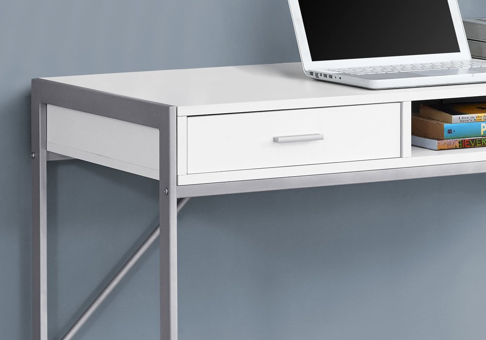 48" White and Silver Computer Desk With Two Drawers