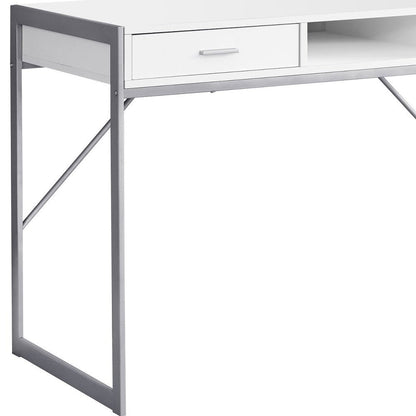 48" White and Silver Computer Desk With Two Drawers