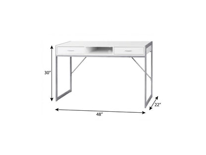 48" White and Silver Computer Desk With Two Drawers