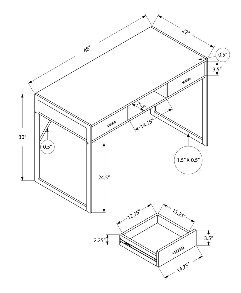 48" Dark Brown and Silver Computer Desk With Two Drawers