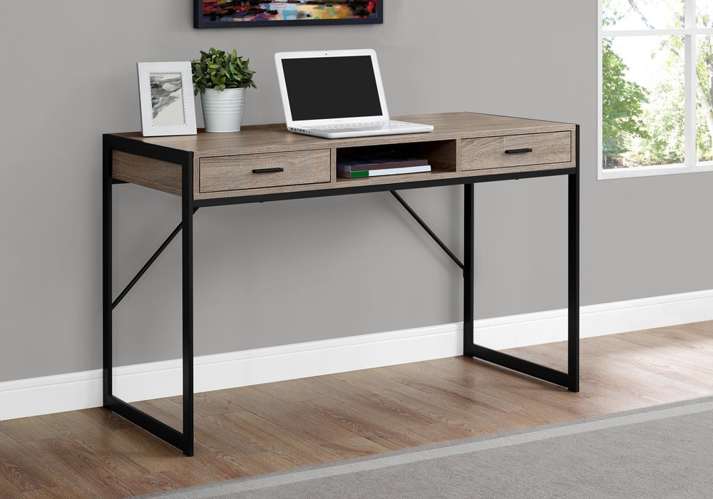 48" White and Silver Computer Desk With Two Drawers