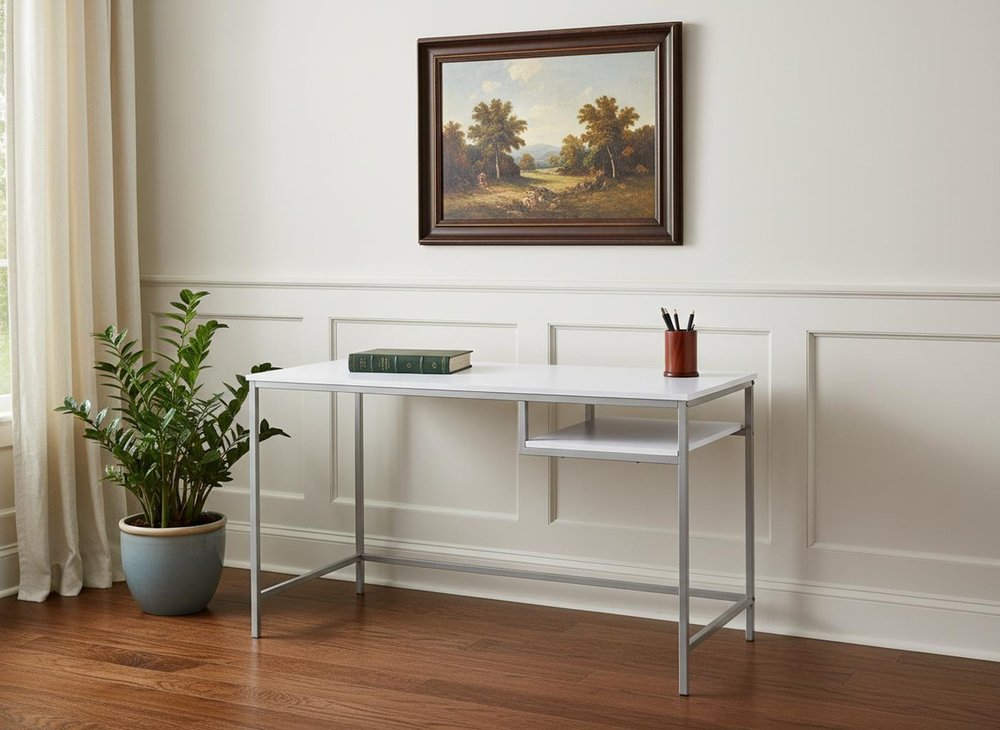 48" White and Silver Computer Desk
