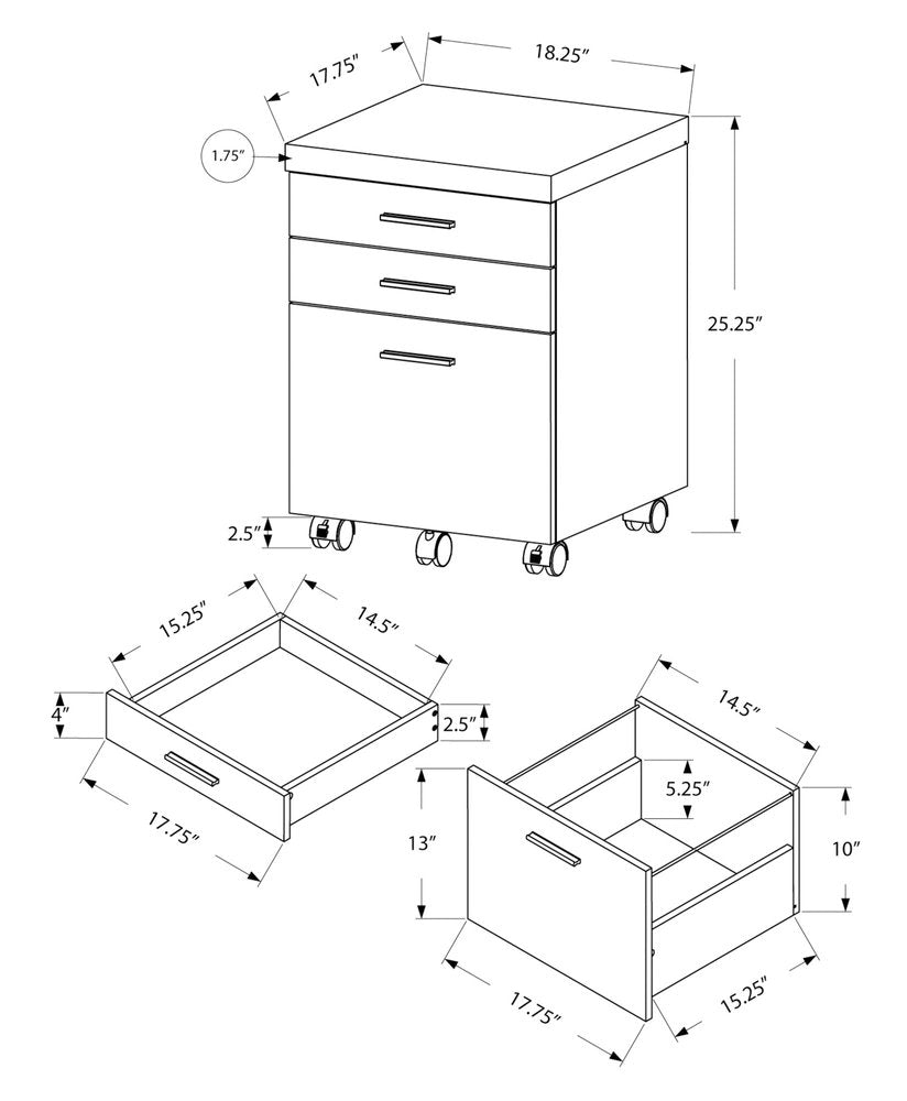 25" Grey Particle Board And Wood Filing Cabinet With Drawers
