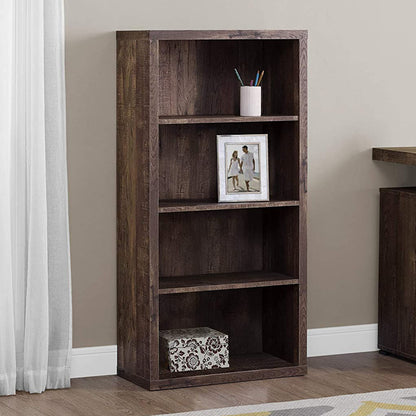 48" Brown Distressed Wood Adjustable Four Tier Bookcase