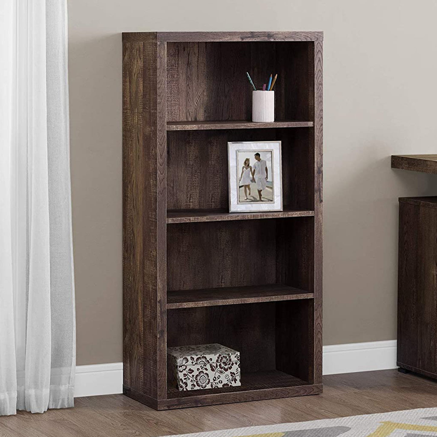Taupe Wood Four Tier Bookcase