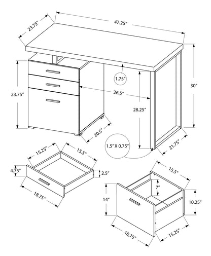 24" Taupe and Black Computer Desk With Three Drawers