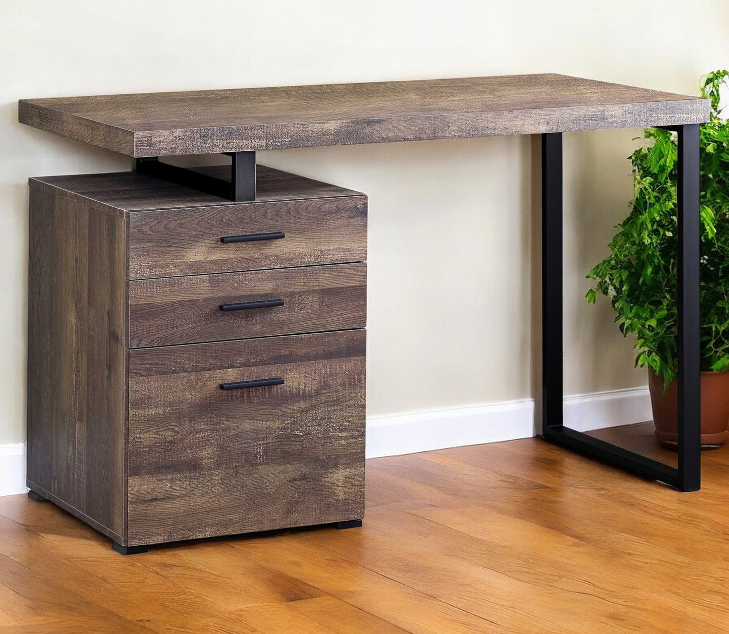 24" Taupe and Black Computer Desk With Three Drawers