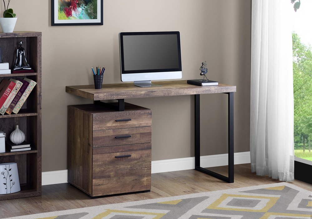 47" Brown and Black Computer Desk With Three Drawers