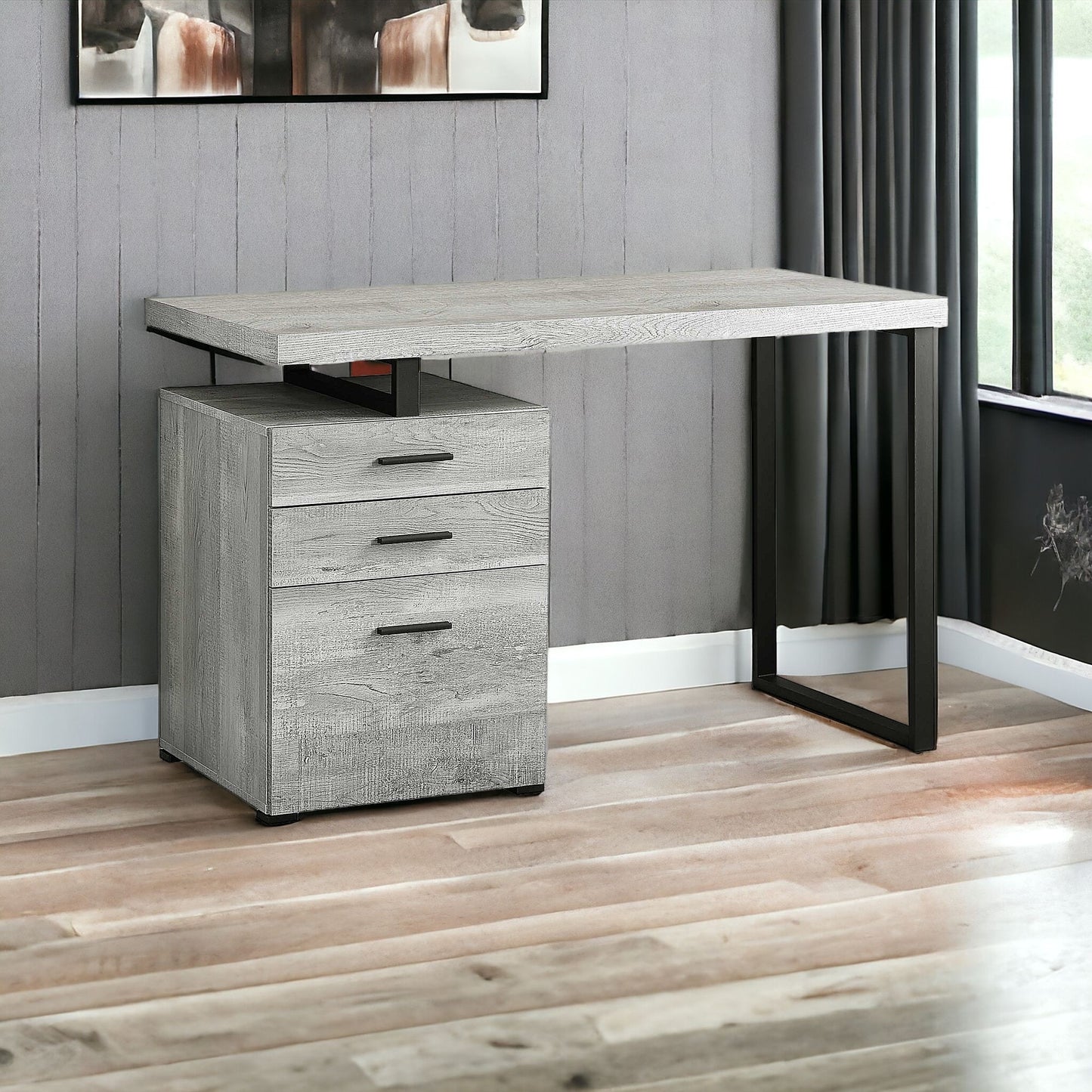 24" Taupe and Black Computer Desk With Three Drawers