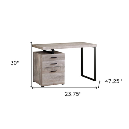 24" Taupe and Black Computer Desk With Three Drawers