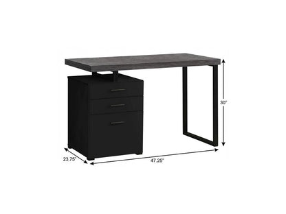 47" Gray and Black Computer Desk With Three Drawers