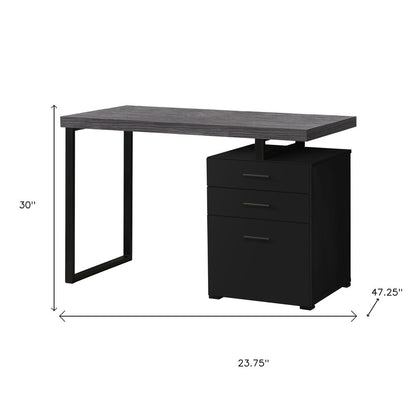 24" Gray and Black Computer Desk With Three Drawers