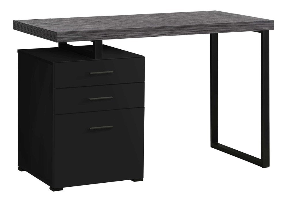 47" Gray and Black Computer Desk With Three Drawers