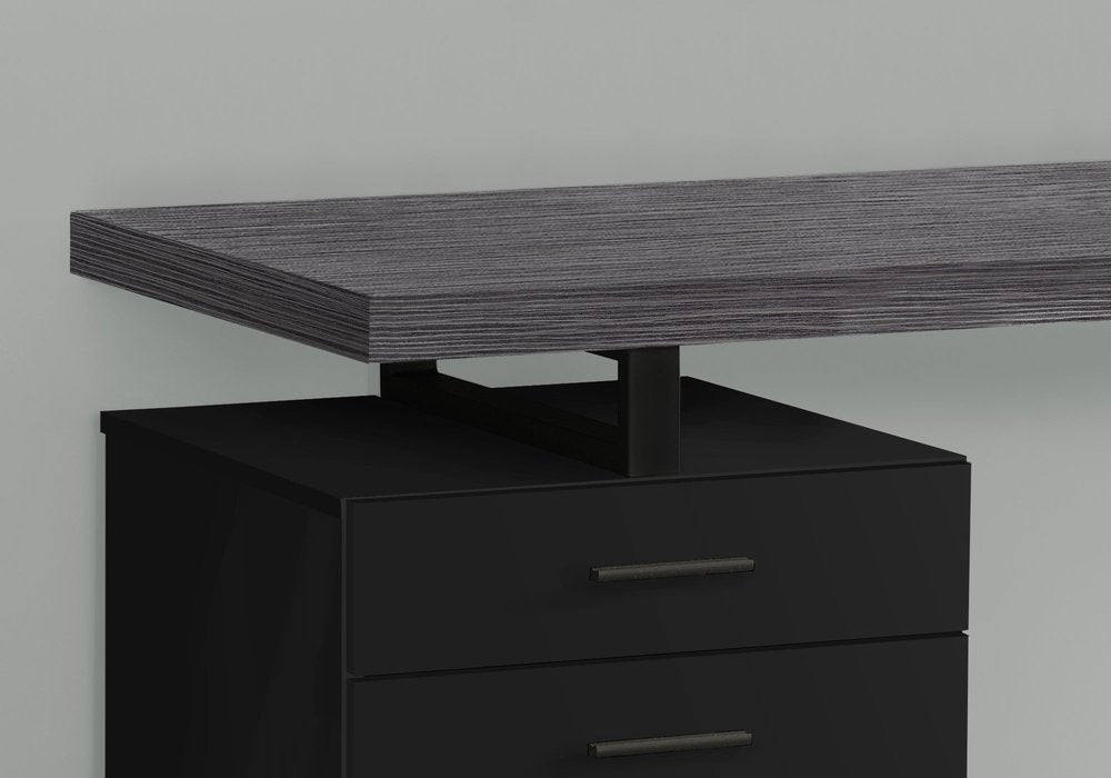 47" Gray and Black Computer Desk With Three Drawers