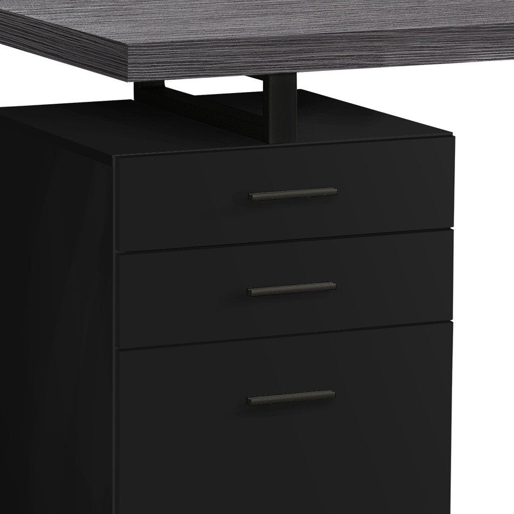 47" Gray and Black Computer Desk With Three Drawers