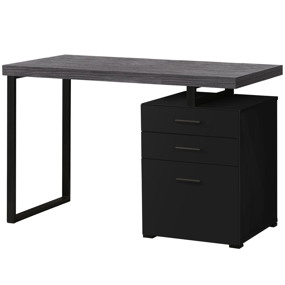 47" Gray and Black Computer Desk With Three Drawers