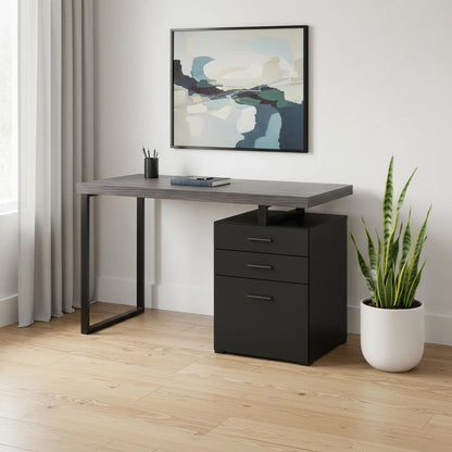 47" Gray and Black Computer Desk With Three Drawers