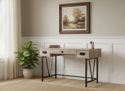 47" Taupe and Black Computer Desk With Three Drawers