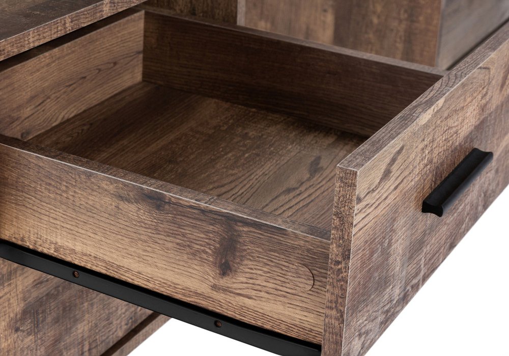 60" Brown and Black With Three Drawers