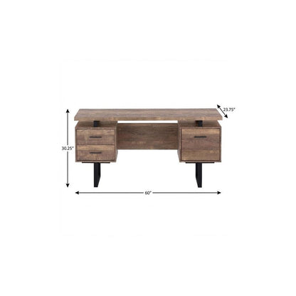 60" Brown and Black With Three Drawers