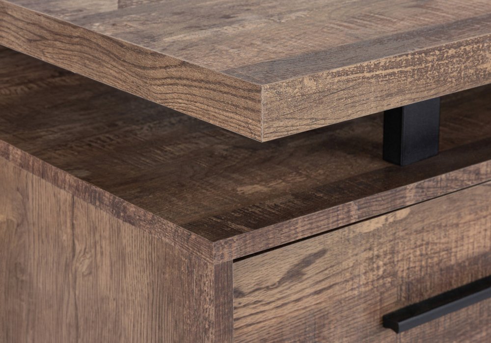 60" Brown and Black With Three Drawers