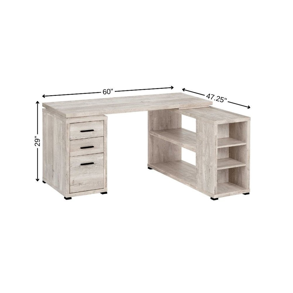 60" Taupe L Shape Computer Desk With Three Drawers