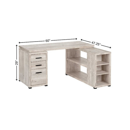 60" Taupe L Shape Computer Desk With Three Drawers