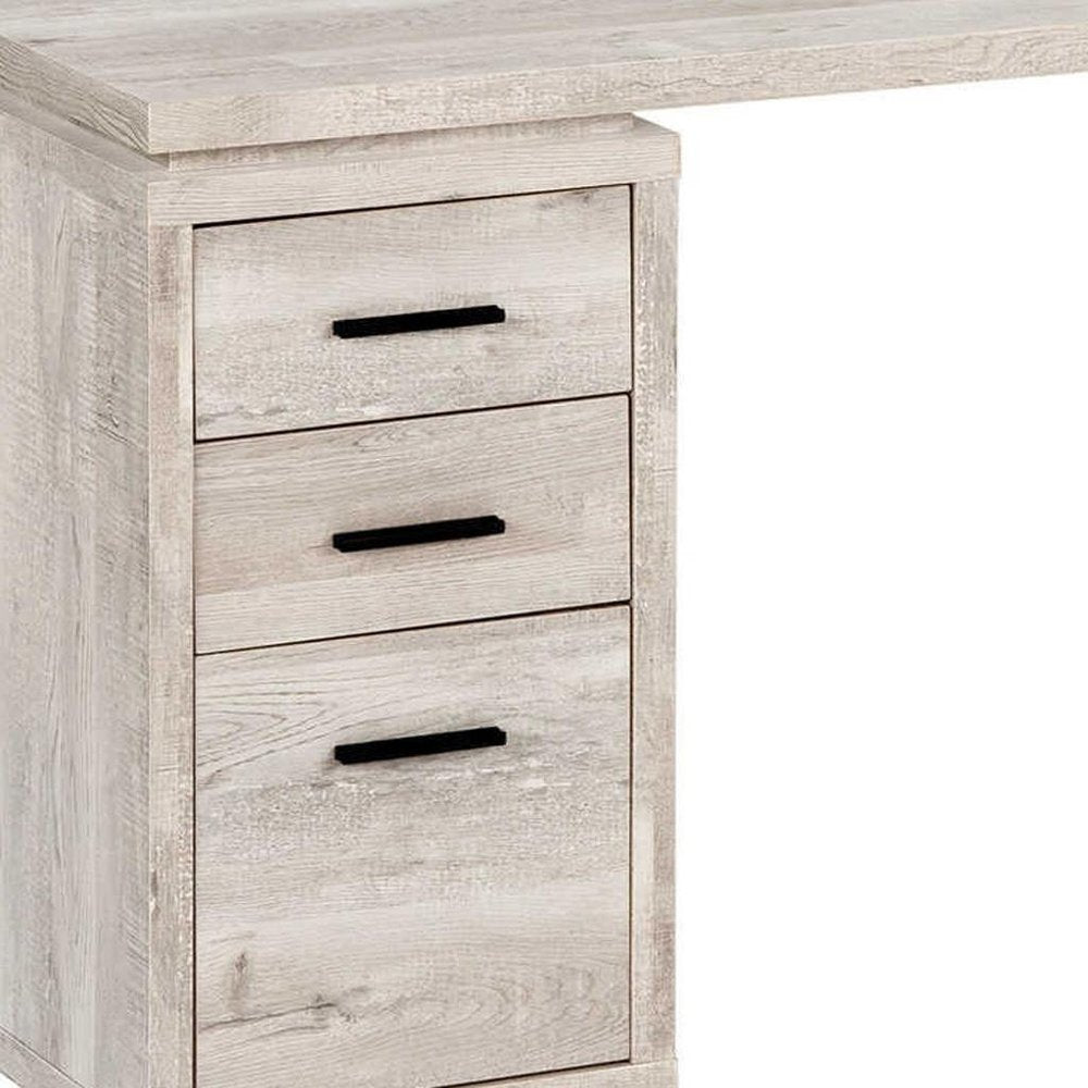 60" Taupe L Shape Computer Desk With Three Drawers