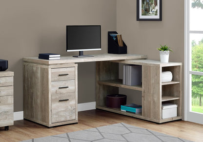 60" Taupe L Shape Computer Desk With Three Drawers