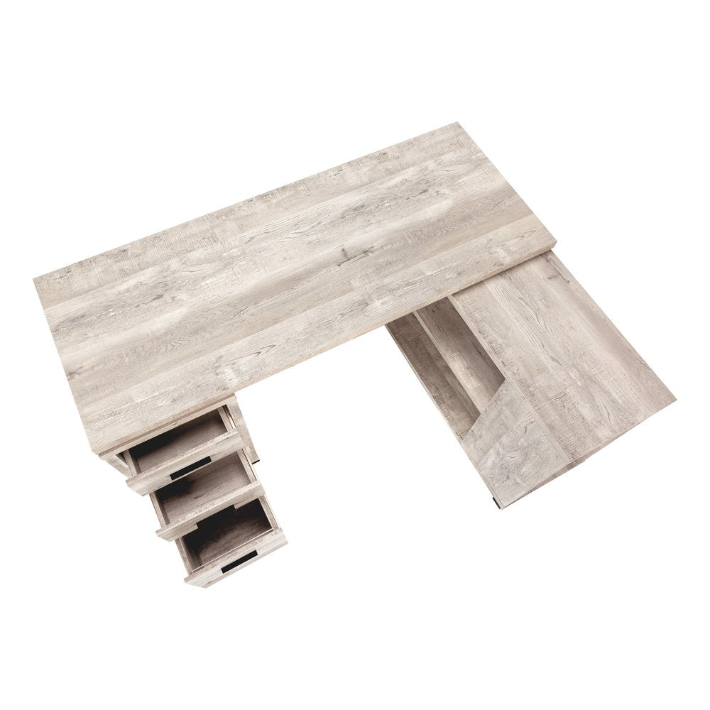 60" Taupe L Shape Computer Desk With Three Drawers
