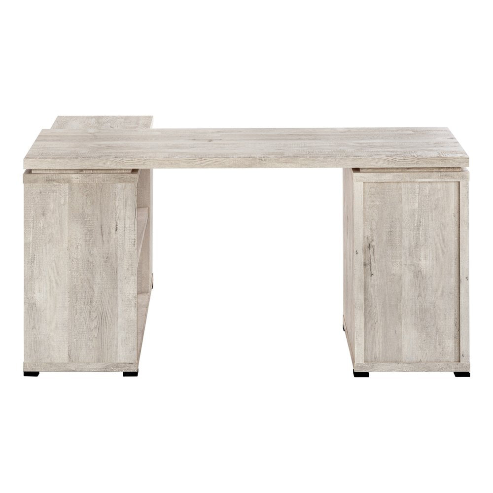 60" Taupe L Shape Computer Desk With Three Drawers