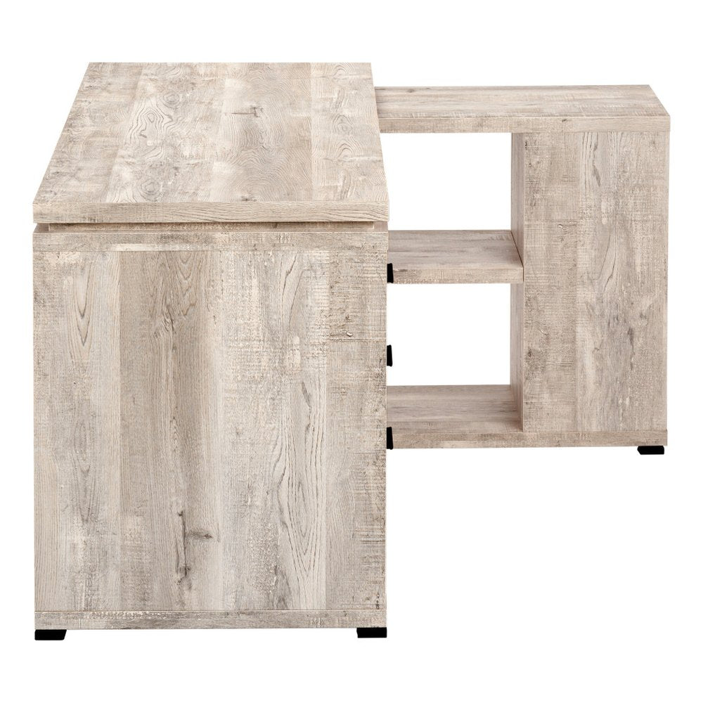 60" Taupe L Shape Computer Desk With Three Drawers